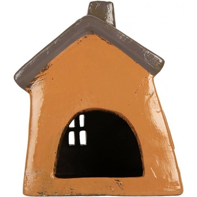 Oranžový keramický svícen na čajovou svíčku domek Village - 18*13*20 cm - Clayre & Eef