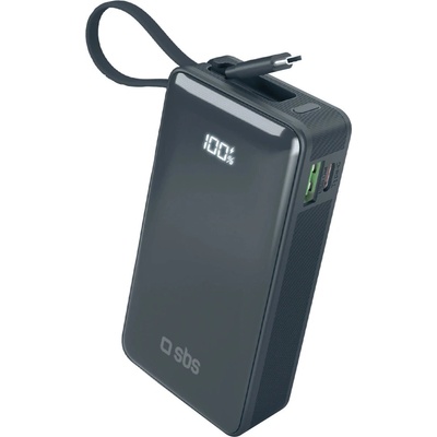 SBS Преносима батерия Powerbank SBS 10000 mAh 20W с вграден USB-C кабел и дигитален дисплей - тъмно сив (TTBB10000LCDTCPD20B)