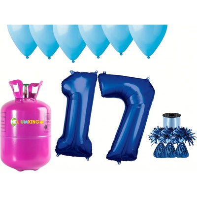 HeliumKing Hélium párty set na 17. narodeniny s modrými balónmi