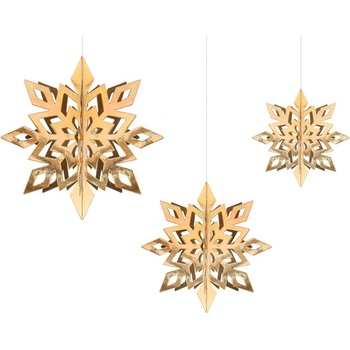 PartyDeco Висящи Декорации "Снежинки" в Златисто, 15-25 см
