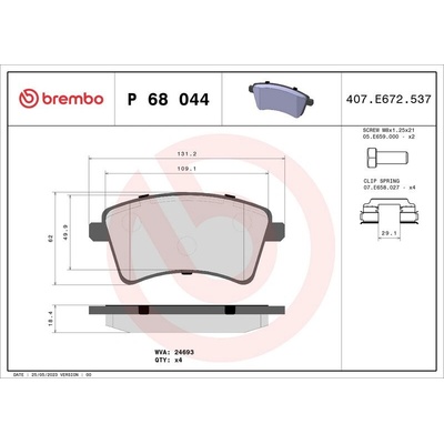 Sada brzdových destiček BREMBO P68044 - MERCEDES-BENZ, RENAULT