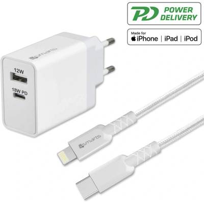 4smarts Wall Charger Set VoltPlug MFI 18W Plus 12W with USB-C Cable - захранване за ел. мрежа с USB-C кабел (бял)
