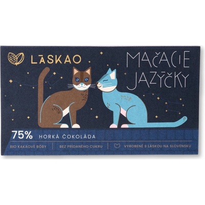 LASKAO Mačacie jazýčky 75 % horká čokoláda bez cukru sladená jakonom a xylitolom 80 g