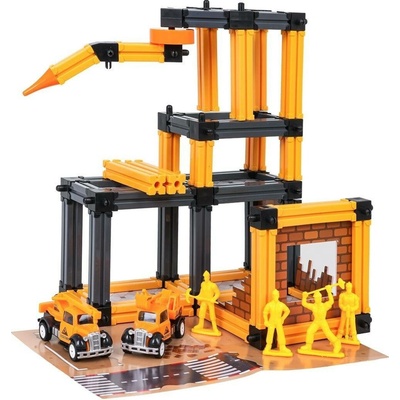 RKToys Stavební garáž s jeřábem autíčky a figurkami dělníků