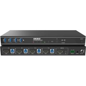 EVOCONNECT KVM Суичър 4x1, HDMI 4K@60, 18Gbps, HDCP2.3, HDR/HDR10/HDR10+/Dolby Vision, с RS232 и дистанционно (4portKVMswitch4K60)