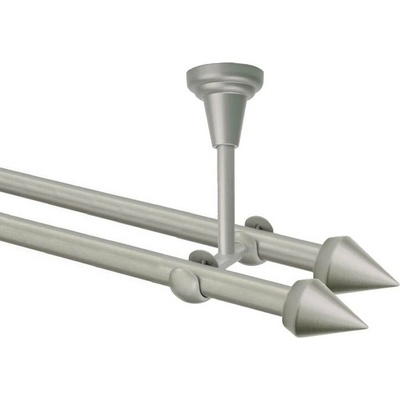 OK-GarnýžeCZ Garnýž kovová dvouřadá 16mm Hrot double stříbrná mat 360 cm do stropu / na tunýlek - bez kroužků