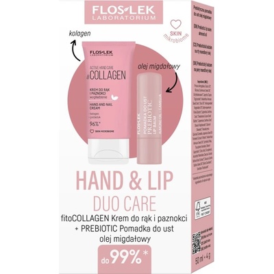FlosLek Laboratorium Set fitoCOLLAGEN hand and nail cream 50 ml + Prebiotic lip balm almond oil 4 g