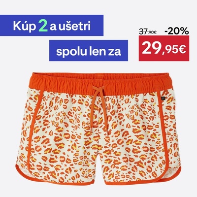 Decathlon dámske šortkové plavky na surf Tini Graou leopardí vzor béžové