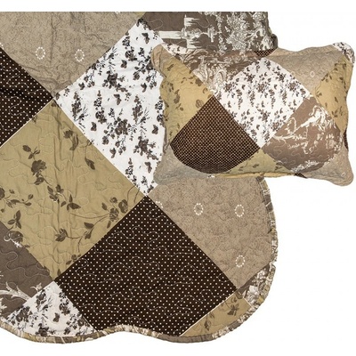Clayre & Eef Hnedý prehoz na posteľ a 2x obliečka na vankúš Patchwork 230 x 250 cm / 50 x 70 cm
