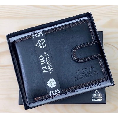 EURO FASHION4U pánská kožená s přezkou Euro Fashion černá RFID secure