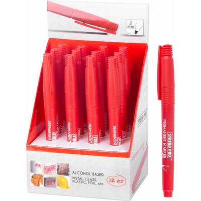 Značkovač Strend Pro Thin, červený, tenký hrot, 12 ks