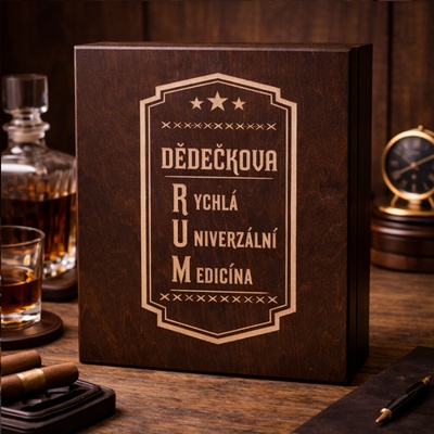 Dřevěná krabička na RUM PRO DĚDEČKA