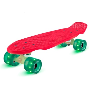 fun pro Mini Cruiser скейтборд Trickboard PP борда 100 кг LED колела PU твърдост: 88A (sk_mc_rd_grn) (sk_mc_rd_grn)