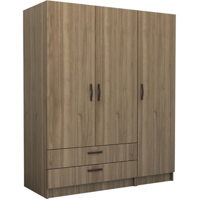 TopMebel Шкаф с три врати от меламин в цвят орех 150x60x181см