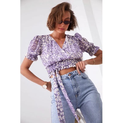 FASARDI Къса дамска блуза в лилав цвят 02041fa-02041_violet/cream - Лилав, размер s