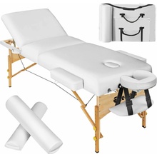 tectake 404942 masážne lehátko somwang drevené s polstrovaním 7,5 cm a kolieskami 3 zóny biela