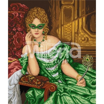 Milena Style Дамата в зелено - гоблен със схема конци dmc 1: 1
