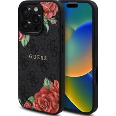 Калъф Guess PU кожа с рози 4G MagSafe за iPhone 16 Pro Max черен (558863)