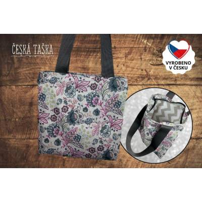 Česká Taška Taškokabelka BOTANICA grey L Česká ručně šitá taška s podšívkou a zipem 38×38 cm