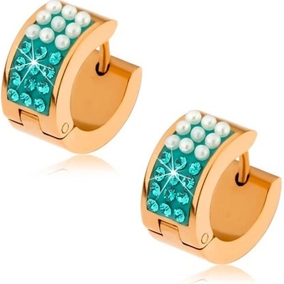 Šperky eshop ocelové náušnice zlaté barvy perleťově bílé kuličky tyrkysové zirkony S86.16