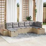 vidaXL Градински Софа Комплект с възглавница 7 pcs Бежово Полиратан (3360974)
