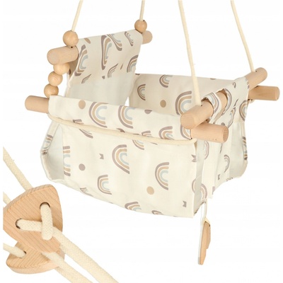 OEM Dětská houpačka látková dřevěná závěsná duha