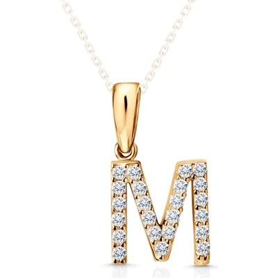 SAVICKI Висулка с буква m savicki: жълто злато, цирконий