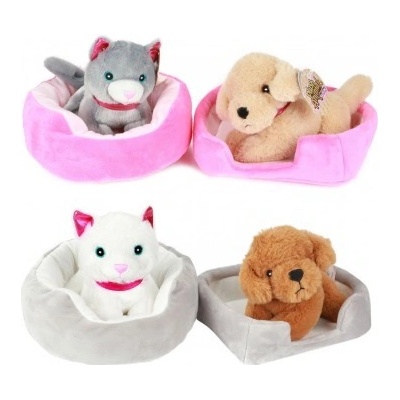 Teddies Zvířátko pejsek v pelíšku 4 barvy 22x + 24 cm
