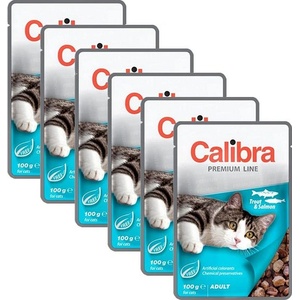 Calibra Котка Възрастни парчета с пъстърва и сьомга в сос 6 x 100 г