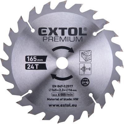 EXTOL PREMIUM kotouč pilový s SK plátky 165x1,4x16mm 24T