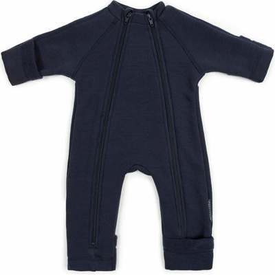 Merino overal bez kapucne s dvojitým zipsom modrý navy Smallstuff