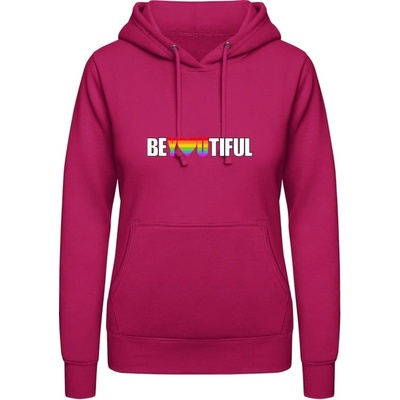 AWDis Dámska LGBTI mikina Nápis BeYOUtiful zvodná ružová
