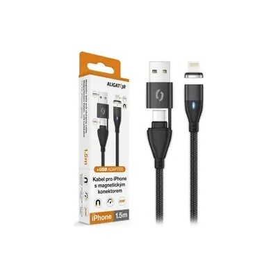 Aligator DATKP67 Datový MAGNETIC 3A 30W USB-C+USB/Lightning 1,5m
