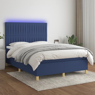 vidaXL Боксспринг легло с матрак и LED, синьо, 140x190 см, плат (3135595)