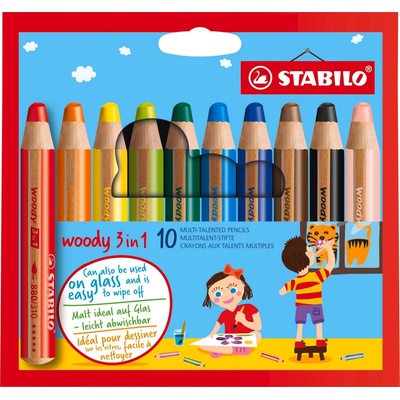STABILO Barevná pastelka "Woody" 3v1 pastelka vodovka voskovka 10ks Pouzdro – Zboží Dáma