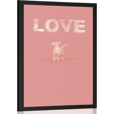 Plakát pejsek s nápisem Love v růžovém provedení - 40x60 no frame