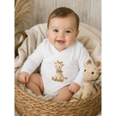 Detské body prekladacie GIRAFFE s dlhým rukávom Biela