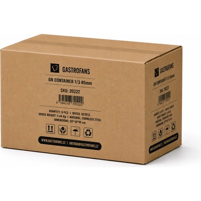 Gastrofans Výhodný multipack 6x Gastronádoba 1/3 GN 65 mm, nerezová, plná