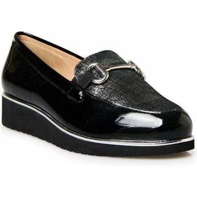 Kožené lesklé mokasíny Pédiconfort s kovovým zdobením černá