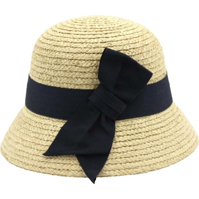 Marone Dámský slaměný klobouk Cloche s modrou mašlí