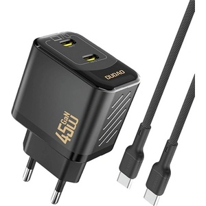 Dudao A28PCEU мрежово зарядно устройство с 2 Type-C порта, 45 W, PD бързо зареждане + кабел Type-C, ЧЕРНО (GP-193720)