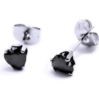Ocelové náušnice Černé Srdíčka Crystals Black 5570