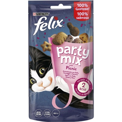 Purina FELIX Party Mix Picnic - Награди за възрастни котки с вкус на пиле, сирене и пуешко 60гр