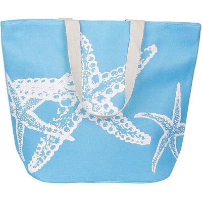 Плажна чанта в тюркоазено синьо с морски звезди