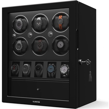 Klarstein Навивател за часовници ChronoVault, 4+6 часовника, веган, висок гланц, 4 режима, двигател Mabuchi, LED, гнездо (WW4-ChronoVault6+5Bl) (WW4-ChronoVault6+5Bl)