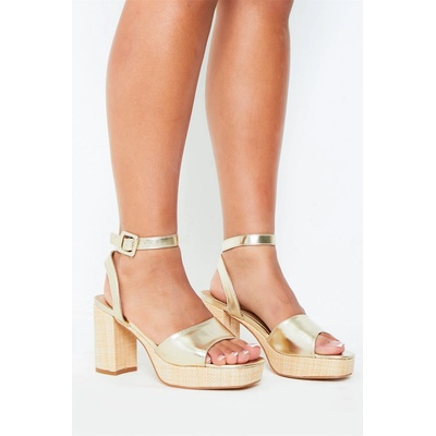 Missy Empire Сандали Missy Empire Women's Gold Strap Block Platform Heeled Sandals - Gold