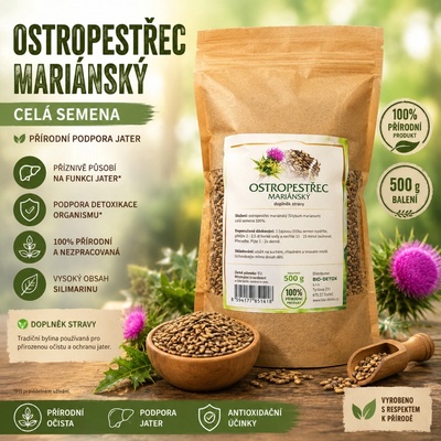 Bio Detox Ostropestřec Mariánský CELÁ SEMENA 500 g