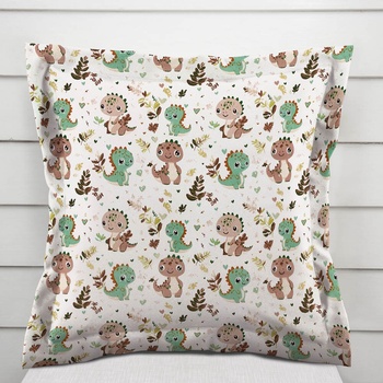 Biante bavlna s lemom Sandra SA-657 Zeleno-hnedé dinosaury na bielom 50 x 60 cm