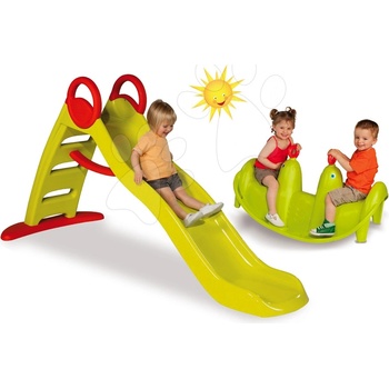 Smoby 310192-1 set Toboggan Funny a zelená oboustranná houpačka Tuleň s vodotryskem