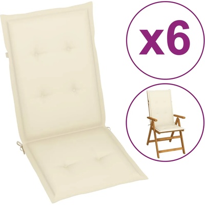 vidaXL Възглавници за стол с облегалка 6 бр кремави 120x50x3 см плат (314106)